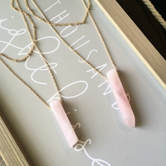 Quartz Stone Crystal Blush Pink Layered Necklace - Picture 8 of 12